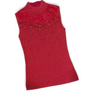 Dressbarn Sparkling Red Sequined Sleeveless Tank Top